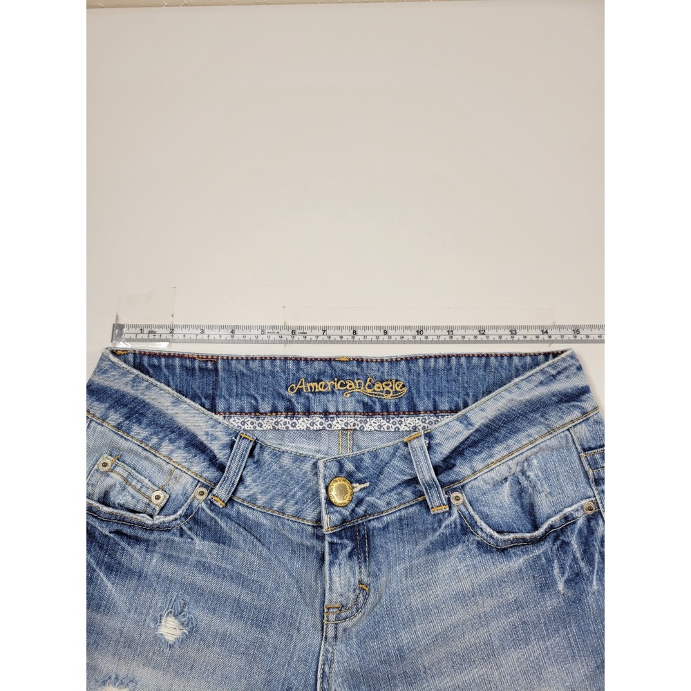 Y2K American Eagle Denim Short Women 4 Blue Excellent Distressed Low Rise Cuffed - Picture 3 of 9